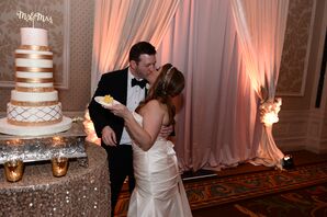 Towering Cake Atop a Sparkling Tablecloth
