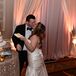 A towering cake, lined in gold and adorned with a laser-cut "Mr. & Mrs." topper rested atop a glistening, sequin tablecloth, bringing further elegance to the enchanted evening.