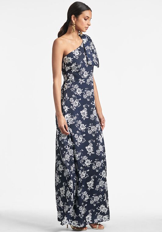 Sachin & Babi Chelsea Gown - Navy & Ivory Peony One Shoulder Bridesmaid Dress - 3