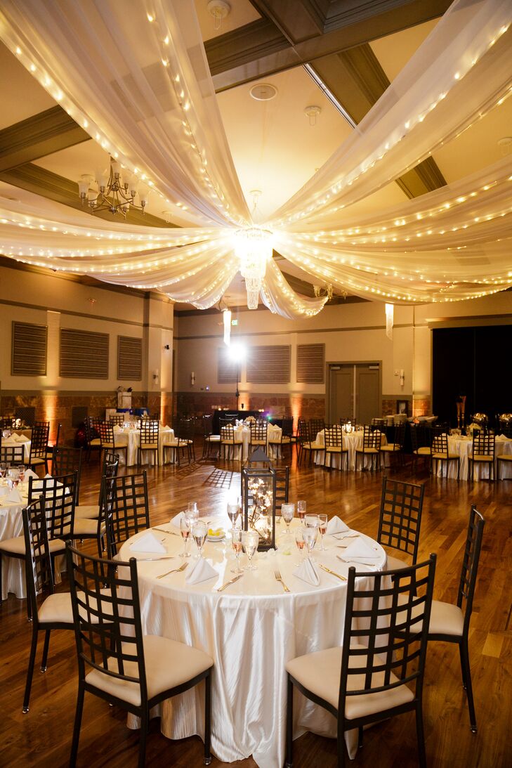 String Light Canopy at Ballroom Reception
