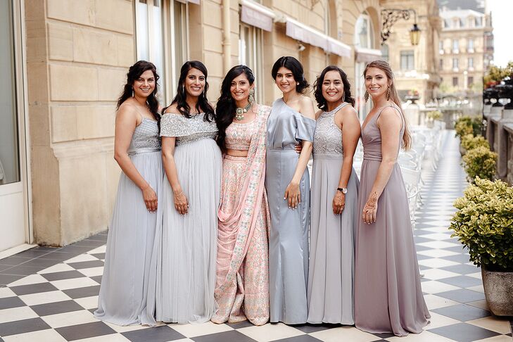 Bridesmaids in Light Blue Dresses for Wedding in San Sebastian, Spain