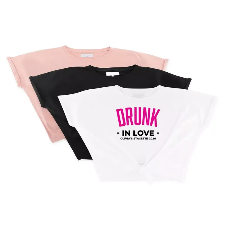 "Drunk In Love" Personalized Bridal Party Tie-Up Bachelorette Shirt 