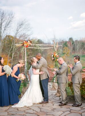 Rustic Fall Ceremony First Kiss