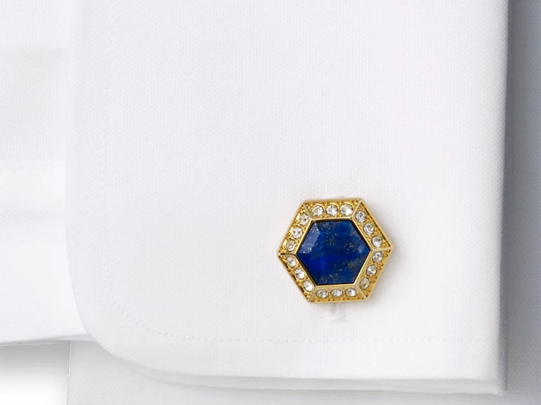 Hexagon cuff links with sodalite gemstone and gold plating