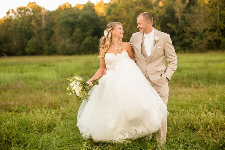 "Every girl wants to feel like a princess on her wedding day, and my Lazaro dress truly belonged in a fairytale," says Victoria. "The top of the dress was all lace, fitted at the waist with a belt, with tulle blooming at the waistline to the floor and lace crawling up the skirt."