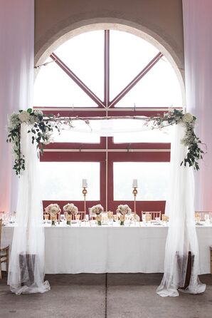 White Hydrangea, Baby’s Breath Arch Reception Decor