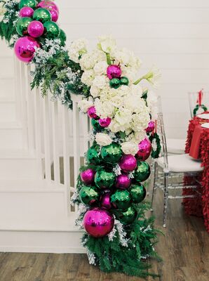Vibrant and Colorful Christmas Handrail Garland With Ornaments and Flowers