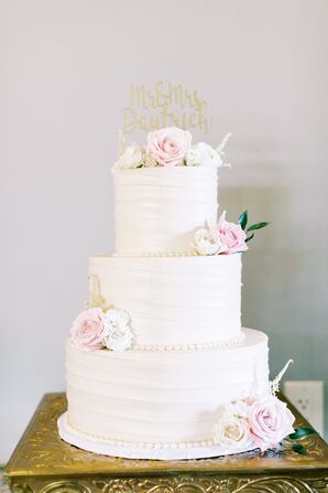 Three-Tier Buttercream Wedding Cake With Pink Roses