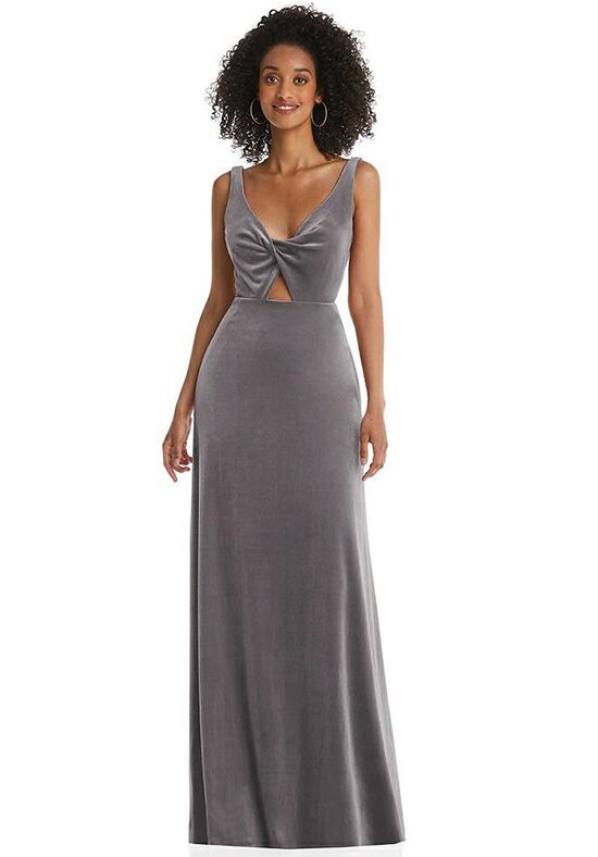 Dessy Group Twist Front Cutout Velvet Maxi Dress - Cameron - LB033 Scoop Bridesmaid Dress - 1