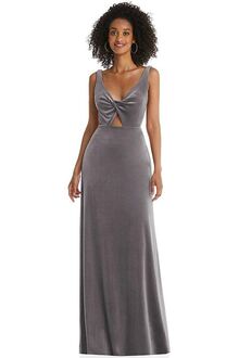 Dessy Group Twist Front Cutout Velvet Maxi Dress - Cameron - LB033 Scoop Bridesmaid Dress