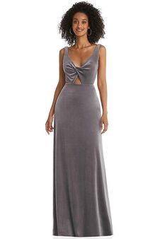 Adjustable Strap Wrap Bodice Maxi Dress with Front Slit - LB036