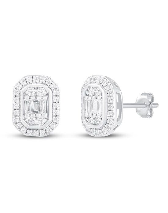 Kay Jewelers Diamond Earrings 1/3 ct tw Round/Baguette 10K White Gold Wedding Earrings photo - 1