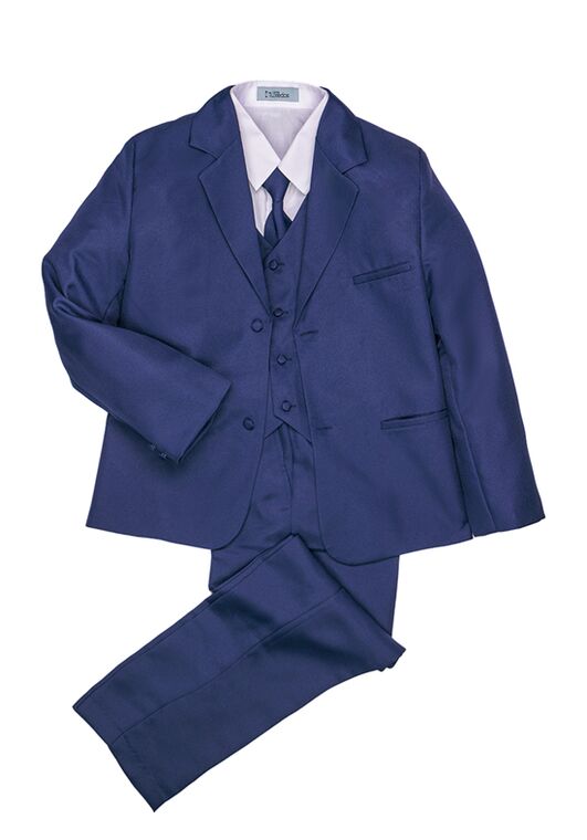 Little Tuxedos "Mason" Kids Indigo Suit (5-Piece Set) Flower Girl Dress and Ring Bearer Outfit - 7