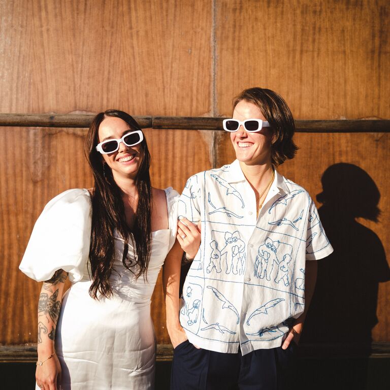 Fun summertime engagement photos with sunglasses