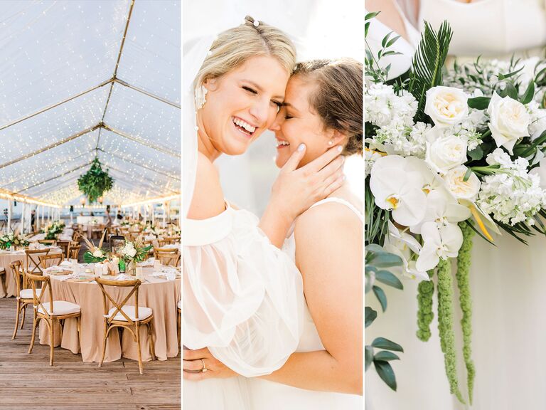 collage of pictures from waterfront florida wedding