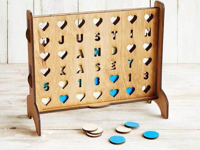 Personalized four-across game gift idea for an 18th anniversary. 