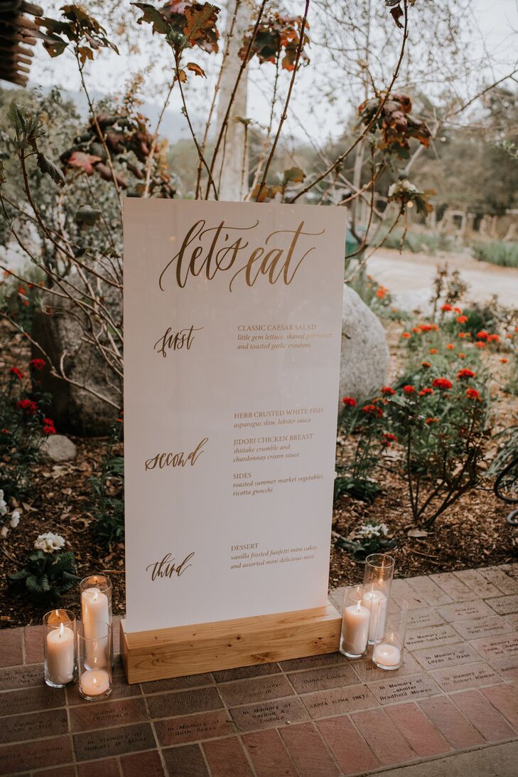 Wedding Menu Signage with Gold Calligraphy