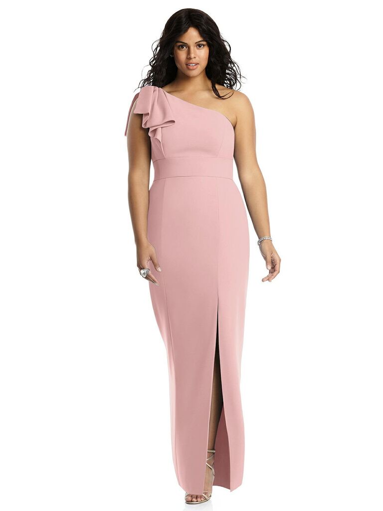 Dusty rose one shoulder plus size bridesmaid dress