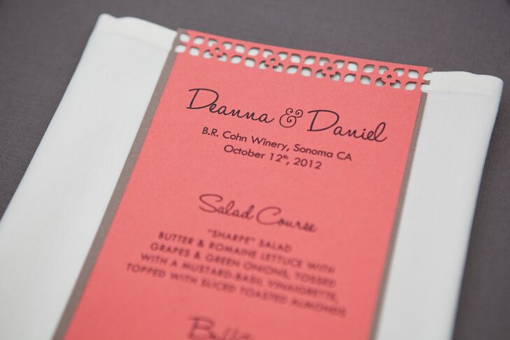 Coral and Gray Menu Cards