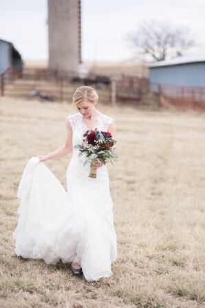 Lace Wedding Dress at Christman Manor in Oskaloosa, Kansas