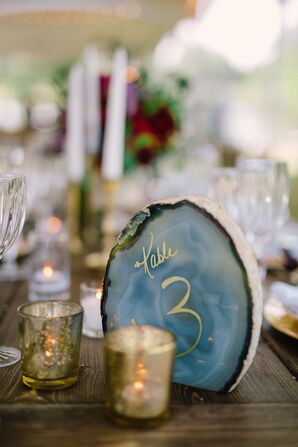 Blue Agate Gold Calligraphy Table Number