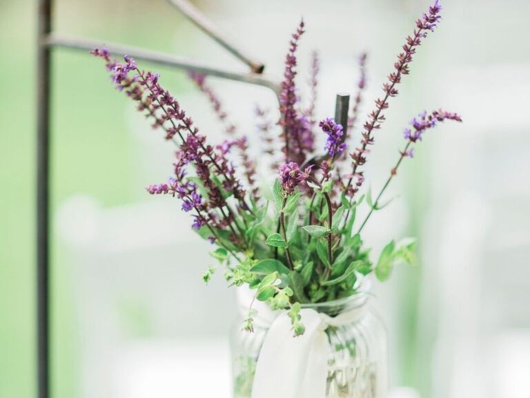 aisle marker arrangement with fresh lavender sprigs