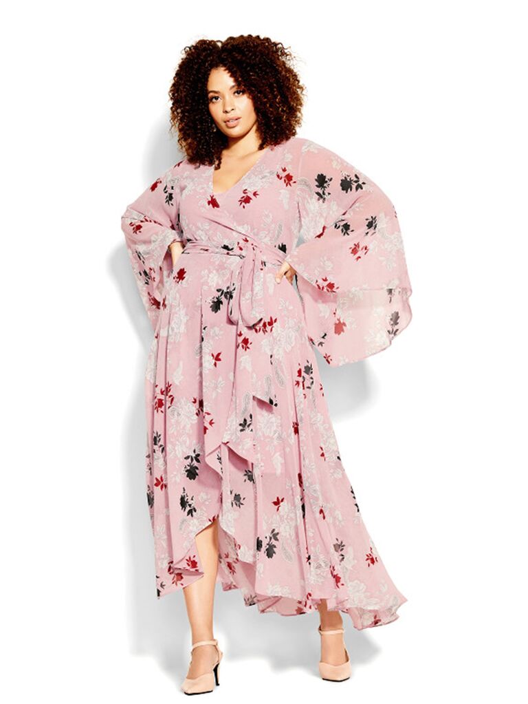 Plus size pink floral wedding guest dress from City Chic