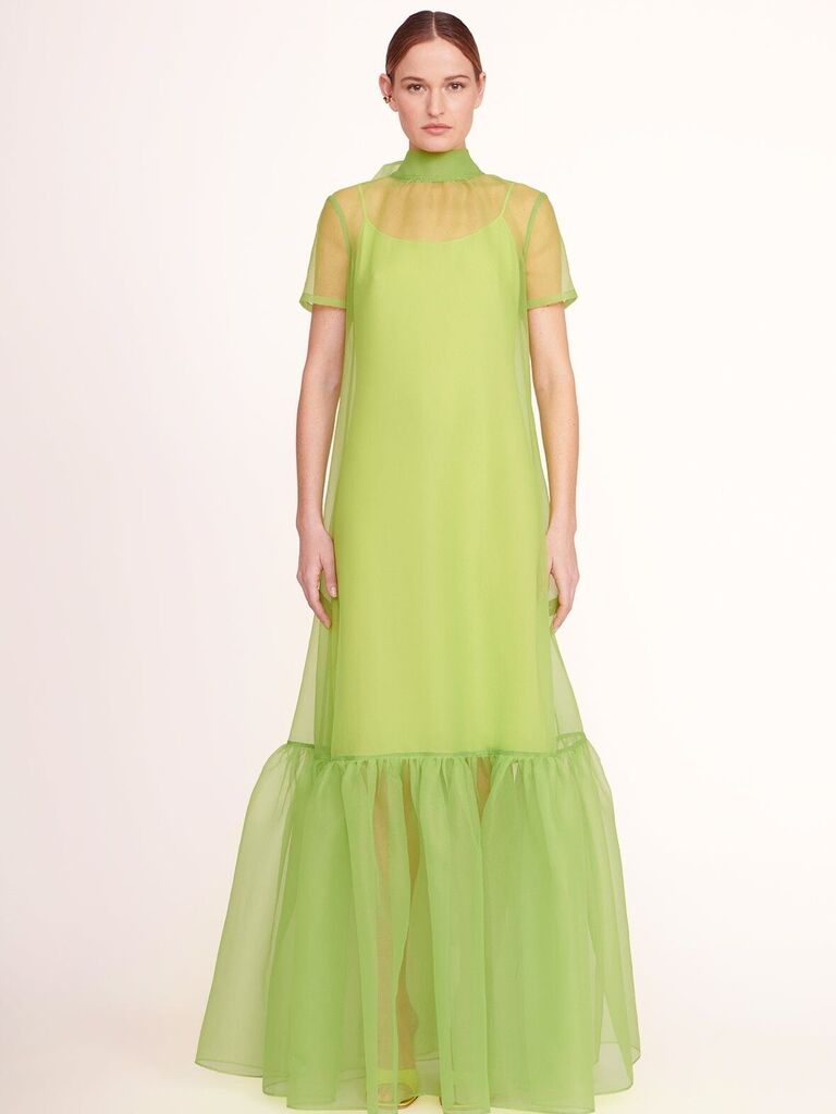 Neon green organza maxi dress with ruffle hem from STAUD