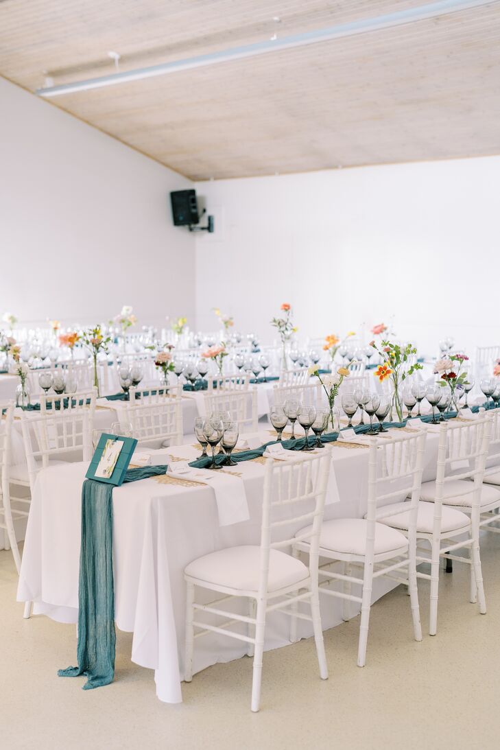 Simple Wedding Reception With White Chiavari Chairs