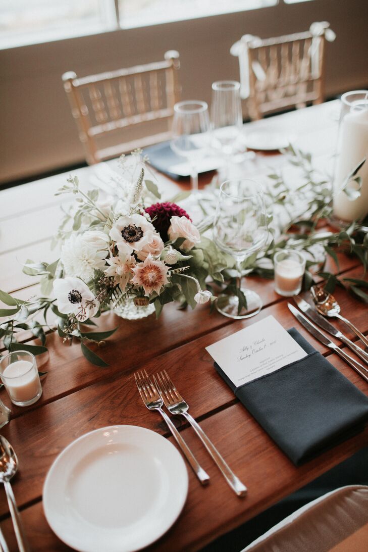 Anemone, Rose and Cascading Greenery Centerpieces