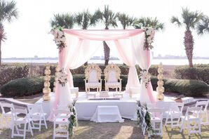 Mandap With Blush Draping Along Waterfront in Charleston, South Carolina