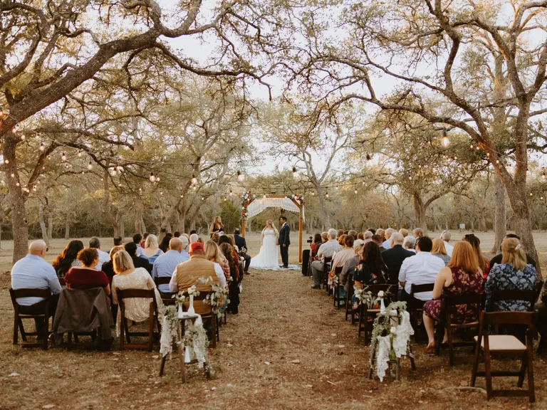 Outdoor ceremony space at The Whispering Oaks Estate small wedding venue in Dripping Springs, Texas