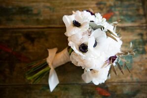 White Anemone, Peony and Olive Leaf Bouquet