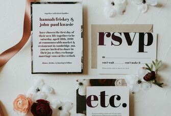 Wedding stationery flat lay with RSVP card