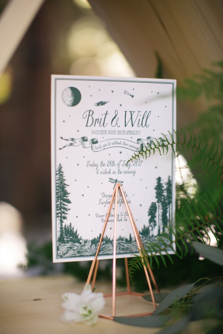 Bohemian Forest-Green Illustrated Wedding Invitations
