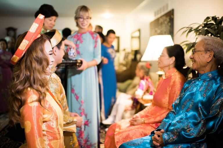 Tea ceremony during Vietnamese wedding