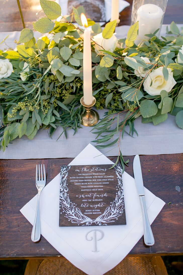 Bohemian Wood Menus and Lush Eucalyptus Garland