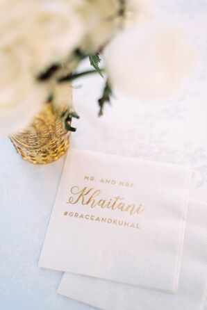 Personalized Cocktail Napkins with Gold Foil Lettering