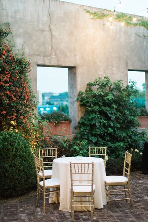 Ivory Cocktail Table With Gold Chiavari Chairs