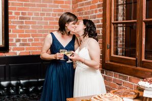 Modern Brides Drinking Champagne at Reception