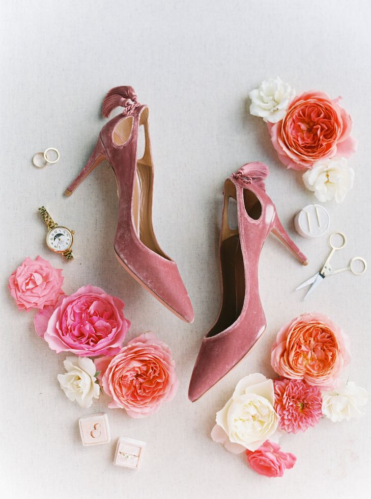 Pink Shoes and Gold Wedding Jewelry