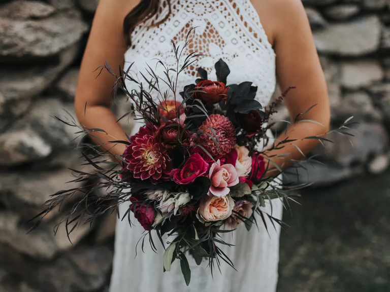 Dramatic and dark dahlia bouquet