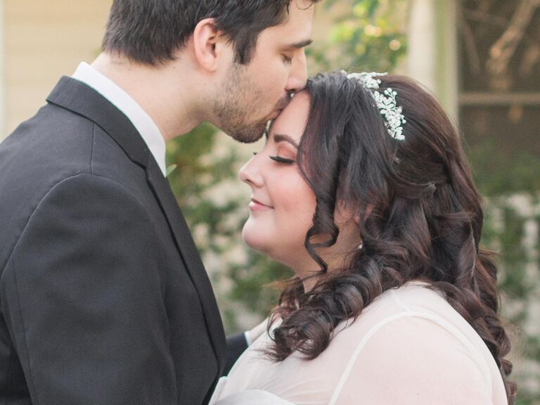 Wedding hair pinned curls with crown