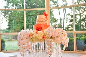 Modern Orange Cake on Orchid and Crystal Stand