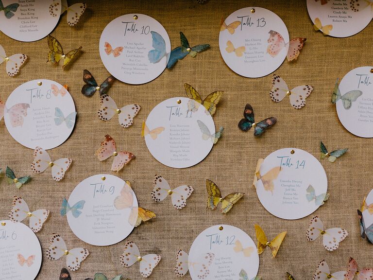 Butterfly table seating chart, wedding vow renewal decor ideas