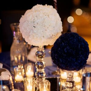 White and Navy Pomander Centerpieces