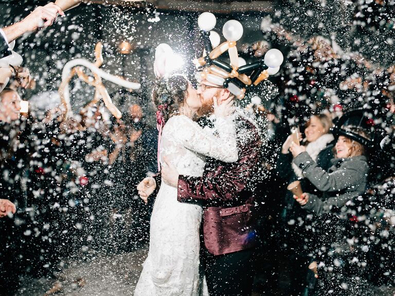 Glitter and confetti wedding exit 