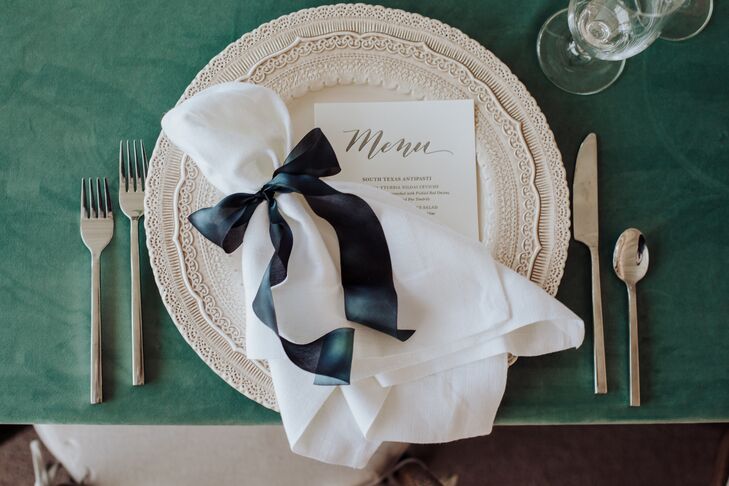 Place Settings with Lace Chargers and Velvet Linens