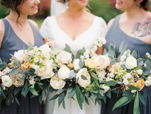 Romantic Blush Garden Rose and Eucalyptus Bouquets