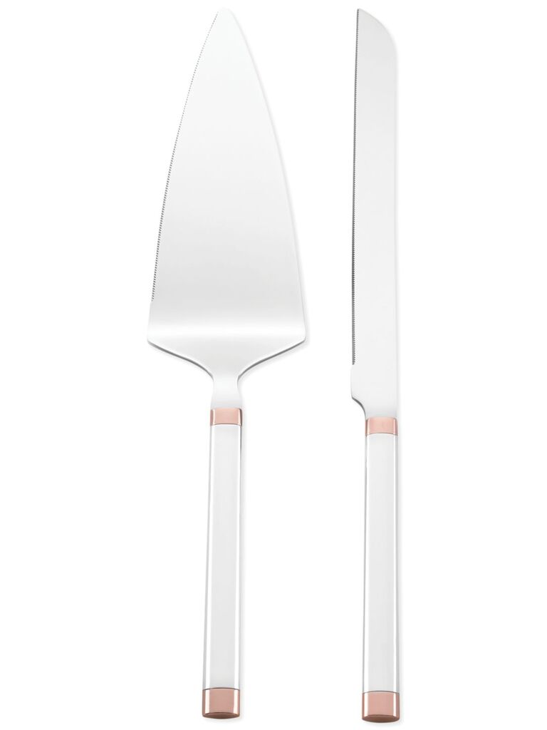 Rose gold cake-cutting set by Kate Spade. 